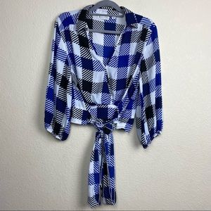 New York & co 7th Avenue striped plaid wrap office blouse